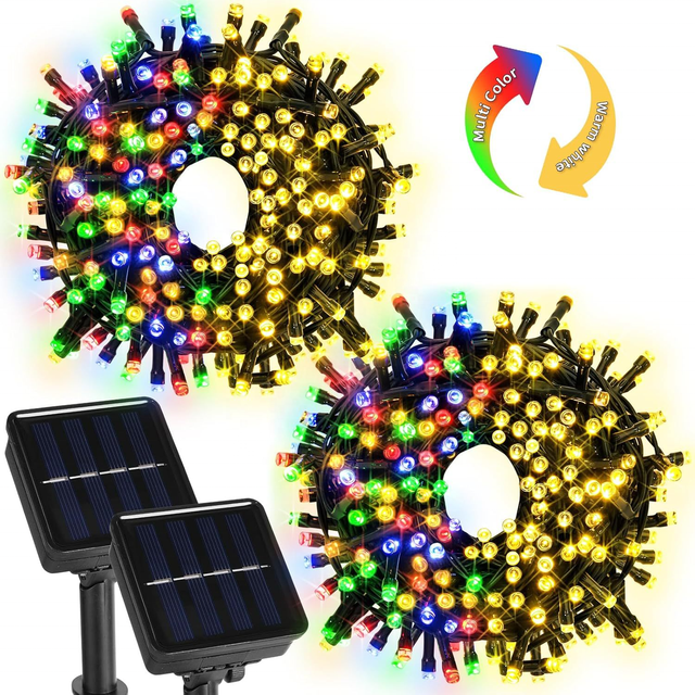 White 3500K Warm White 100LED Solar Christmas Lights IP65 Waterproof Outdoor String Fairy Lights Home Garden Remote Control