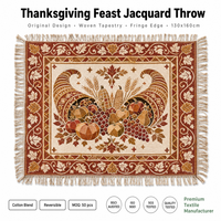 Plaid de fête de Thanksgiving Crème Rouille Olive Ocre Terre cuite Récolte d'automne Traditionnel Vintage pour Canapé, Salle à manger, Maison, Table