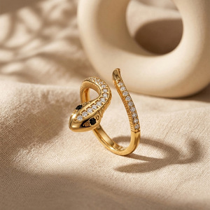 Waterproof 18K Gold Plated 304 Stainless Steel Snake <b>Ring</b> <b>Iced</b> Out Zircon Animal <b>Ring</b> Statement Jewelry for Women - Product Image 5