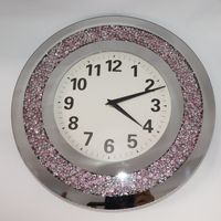 Jam Dinding Modern 40cm 16inci Warna Pink Emas Perak Tanpa Suara Bertenaga Baterai untuk Ruang Tamu Kaca Cermin Berhias Berlian Imitasi untuk Rumah Kantor