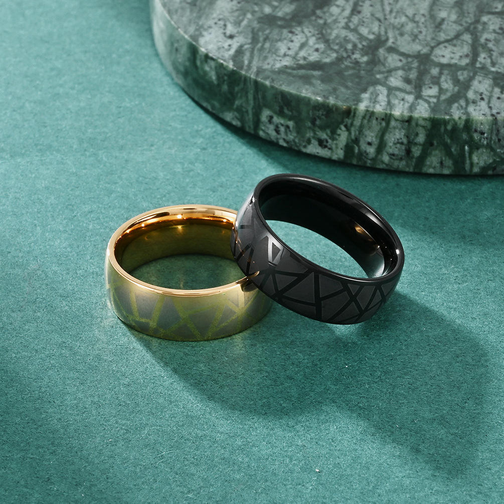 Titanium Steel Smooth Irregular Pattern Ring Individuality 8mm Men