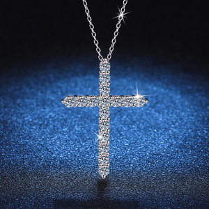 Plata 925 Original Total 1,6 quilates corte brillante diamante prueba pasado D Color Moissanite Cruz colgante collar regalo joyería fina - Product Image 3
