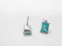Pendientes Rectangulares Vintage con Nudo, Bañados en Latón y Oro Blanco, con Circonita Azul y Rosa de 3mm, Base Semicircular Opaca, Alta Calidad