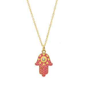 Vente en gros de collier Hamsa en argent sterling 925 plaqué or avec émail en céramique et zircon cubique pour les occasions de cadeaux - Product Image 1