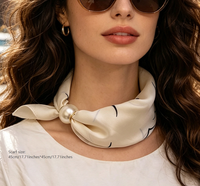 Écharpe-col tendance à boucle magnétique en perles, en satin lisse imitation soie, petit carré floral, accessoire de cou pour femme