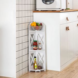 <b>Corner</b> Shelf 3 Tier Floor Standing <b>Storage</b> <b>Unit</b> For Kitchen Bedroom Living Room - Product Image 1