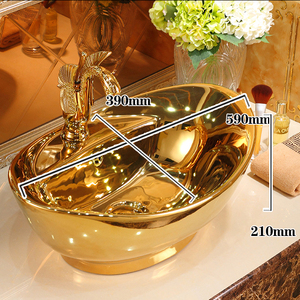 Lavabo de salle de bains en plaqué or, 1 pièce, style européen de luxe, pour hôtel maison, en céramique - Product Image 5