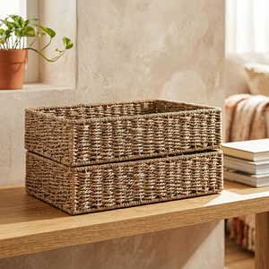Natural Seagrass Rectangle Storage <b>Baskets</b> Eco-Friendly Rustic Multi-Purpose Neatening Organizers <b>Stackable</b> Design - Product Image 4