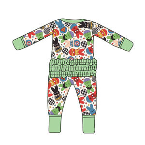 OEM Anpassbare Kinder-Oster-Strampler mit Aufdruck, Langen Ärmeln, Doppelreißverschluss und Spitze aus Bambus - Product Image 1