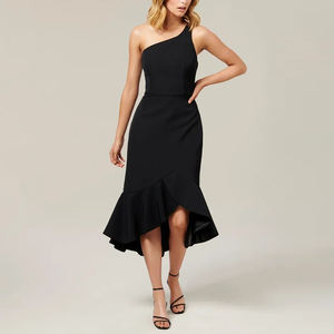 Womens formal casual <strong>dress</strong> one shoulder fishtail asymmetrical <strong>frill</strong> midi <strong>dress</strong> Haohoo anti-static - Product Image 2