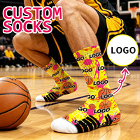 Chaussettes de sport personnalisées avec logo imprimé numériquement à 360° pour le basketball et la course à pied - Matière tricotée en Spandex/Nylon/Coton