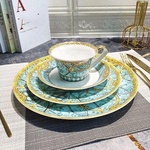 European Steak Plate Flat Disc Bone China <b>Dessert</b> Dried Fruit Cake Plate Cup and Saucer Set - Product Image 1