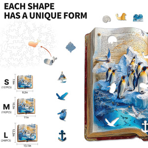 ตัวต่อจิ๊กซอว์ไม้รูปทรงแปลกตา Penguin Frozen Tale, ตัวต่อรูปสัตว์รูปทรงหนังสือ - Product Image 2