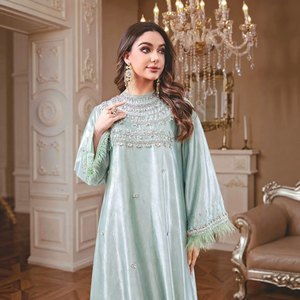 Abaya Brillante <span class=keywords><strong>de</strong></span> Satén Hecha a Mano con Pedrería para Mujer, Decoración <span class=keywords><strong>de</strong></span> Plumas en los Puños, Manga Larga Holgada, Vestido Maxi <span class=keywords><strong>de</strong></span> Lujo para Fiesta Musulmana - Product Image 5