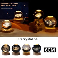 Offre Spéciale 3D Art led veilleuse Laser Gravure Holographique Décor Système Solaire Lune Saturne Lumineux boule de cristal lampe
