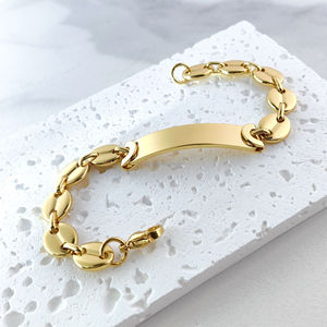 Chunky Stainless Steel 18K Gold PVD Plated Curved Bar <strong>Bracelet</strong> Coffee <strong>Bead</strong> Chain <strong>Bracelet</strong> for Women Men Laser Engraved Jewelry - Product Image 5