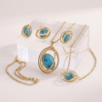 Parure de bijoux en acier inoxydable doré et turquoise, design anneau orbital, collier, bracelet, bague, boucles d'oreilles, style bohème, hypoallergénique, OEM