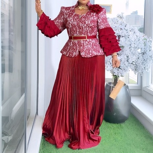 ชุดเดรสยาวพิมพ์ลายลูกไม้จีบระบายแขนระบายสำหรับผู้หญิงแอฟริกัน ชุดเซ็ต 2 ชิ้น แฟชั่น - Product Image 2