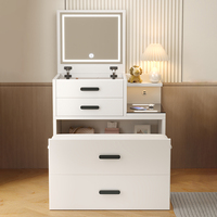 Coiffeuse multifonctionnelle avec chargeur, table de maquillage crème avec miroir LED et plateau rabattable