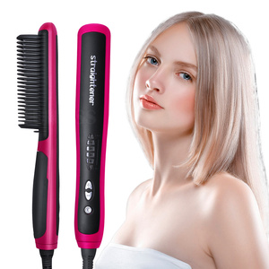 Factory Price Ceramic <strong>Heating</strong> Women Hair Straightener Brush LCD Display Anti Scald Men Beard Straightening <strong>Comb</strong> - Product Image 1