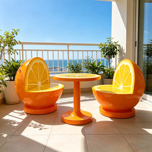 Ensemble <span class=keywords><strong>de</strong></span> <span class=keywords><strong>table</strong></span> et chaises <span class=keywords><strong>de</strong></span> café créatives en orange pour l'extérieur avec <span class=keywords><strong>parasol</strong></span> pour patio, café, jus <span class=keywords><strong>de</strong></span> fruits, décoration <span class=keywords><strong>de</strong></span> mobilier commercial amusant sur le thème des fruits - Product Image 2