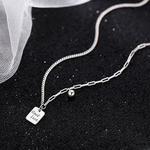Collar con Colgante de Plata de Ley S925 con Diseño de Letra para la Buena Suerte, Uso Diario, Cadena de 405 cm de Largo - Product Image 3