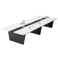 Mesa de Reuniones Moderna y Sencilla para 10 Personas, Combinación de Mesa y Sillas para Sala de Juntas, Mesa de Barra Extensible con Panel de Madera