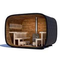 Sauna Uap Basah Kaca Cermin Sauna Kubus Luar Ruangan Kayu Cemara Kanada Sauna Tradisional Tahan Lama untuk 6 Orang Dengan Jendela