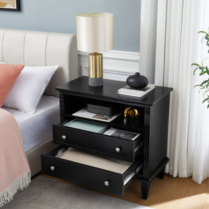 <b>Open</b> Space 2 Drawer Dresser Nightstand With Charging Station Farmhouse End Table USB Ports Outlets Fluted - Product Image 4