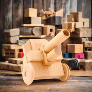 Popular Wood Crafts Novelty Gift Traditional Wheeled Cannon Jigsaw 3D Diy Assembled Wooden Puzzle For Boys