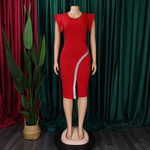 <span class=keywords><strong>Vestido</strong></span> <span class=keywords><strong>de</strong></span> Verano <span class=keywords><strong>de</strong></span> Manga Corta con Abertura Lateral y Borde Brillante <span class=keywords><strong>para</strong></span> Mujer, <span class=keywords><strong>Vestido</strong></span> <span class=keywords><strong>de</strong></span> Oficina, Vestidos <span class=keywords><strong>de</strong></span> Trabajo - Product Image 2
