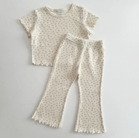 Ensemble de vêtements d'été à imprimé gaufré pour bébés filles-T-shirt à manches courtes et pantalon évasé-Ensemble de salon pour fille