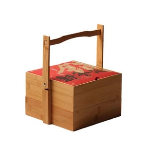 Boîte cadeau rectangulaire en bambou pour gâteaux de lune, emballage portable en bois pour pâtisseries chinoises - Product Image 3