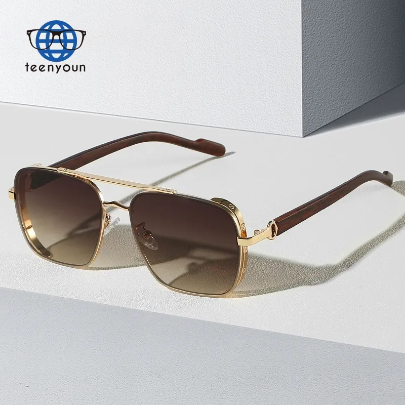 Teenyoun 2023 Wholesale Brand New Design Sun Glasses For Men Gradient Women Square Retro Shades UV400 Metal Sunglasses