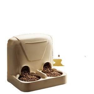 Distributore Automatico di Cibo per Cani e Gatti a Due Ciotole, Beige Giallo, Capacità 1-10L, per Famiglie con Più Gatti, Accessori per Animali Domestici, Logo Personalizzabile, Modello BD210 - Product Image 1