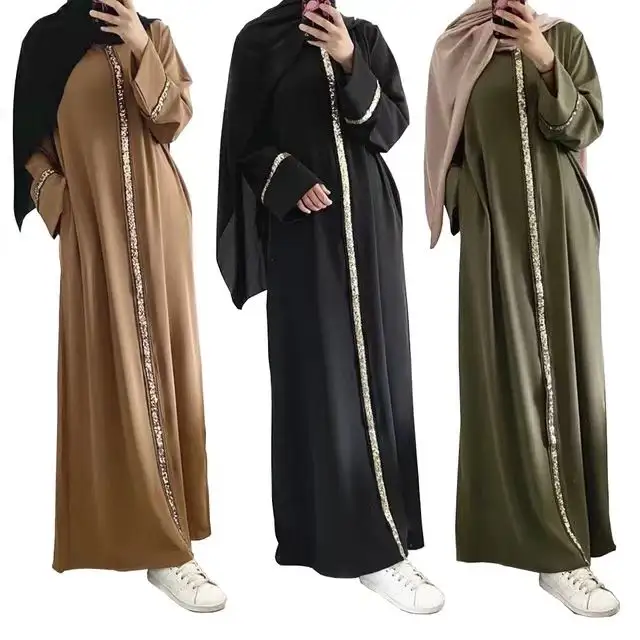 Veste cardigan patchwork painel lantejoulas vestido muçulmano abaya Malásia mulheres muçulmanas veludo linho chiffon