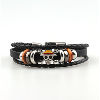 Pulsera de compilación de cuero PU trenzado multicapa de 20cm para los fanáticos de Anime Monkey D. Luffy como regalo