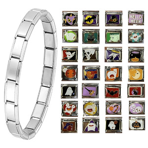 Pulsera Modular Italiana de la Serie Halloween, Cadena Desmontable y Ensamblable, Joyería de Regalo con Diseño de Dibujos Animados y Engaste de Bisel de 18K - Product Image 1