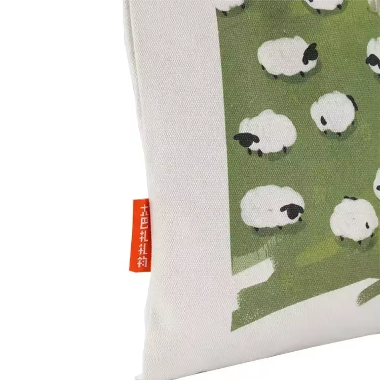Wholesale Eco-Friendly Canvas Tote Bags Cartoon Printed & Reusable Plain Shopping Bags with Zipper