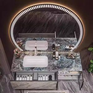 Designer Custom <b>Light</b> Luxury Modern Bathroom <b>Vanity</b> Unit Melamine Board Water Resistant Eco-Friendly Includes Washbasin Mirror - Product Image 2