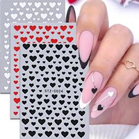 6 autocollants pour ongles en forme de cœur pour la Saint-Valentin, autocollants 3D brillants autocollants, noir, rouge, blanc, or, manucure DIY, matériel pour ongles à presser