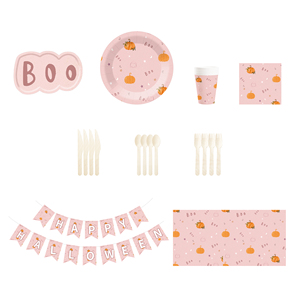 DAMAI Happy Birthday Theme Party Supplies <b>Disposable</b> Paper Plates Napkins Pink with Pumpkin Boo-shaped Tableware Set - Product Image 4