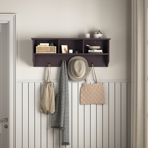 Entryway Wall Mounted Coat Rack <b>With</b> 4 <b>Hooks</b> Wooden Storage <b>Shelf</b> For Living Room - Product Image 4
