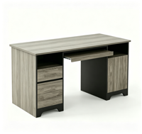 Bureau de direction avec tiroir pour classeurs, plateau pour clavier et 2 tiroirs, couleur gris blanc bois, bureau à domicile avec 2 tiroirs de rangement verrouillables