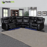CY Wohnzimmermöbel Echtleder-Ecksofa-Set mit Getränkehalter Moderner Relaxsessel Fünfsitzer mit Metallrahmen