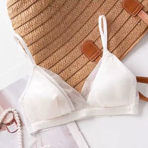 Women's silk wire-free <b>bra</b>, <b>thin</b> French V-neck with <b>thin</b> <b>straps</b>, comfortable and breathable. - Product Image 6