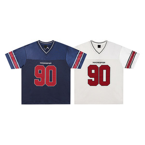 Maillot de rugby rétro à manches courtes en polyester rayé avec col en V, respirant et perforé, pour étudiants - Numéro 90 - Product Image 3