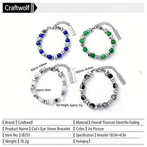 Pulsera de Acero Inoxidable con Cuentas de Ojo de Gato, Diseño de Nicho, Estilo INS, Kevlar, Obsidiana, Multicolor - Product Image 4