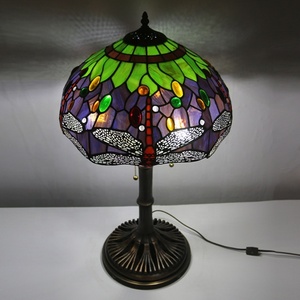 LongHuiJing 16Inch Tiffany Style Dragonfly Stained Glass Lampshade Home Table Lamps Antique Bronze 3-<b>light</b> With Brown - Product Image 2
