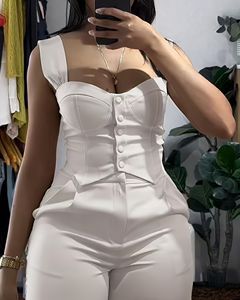 GX25317 Mode Printemps-Été 2025 Tenue <span class=keywords><strong>Sexy</strong></span> Streetwear Femme Sans Manches Haut Carré Boutonné et Pantalon Ensemble 2 Pièces - Product Image 3